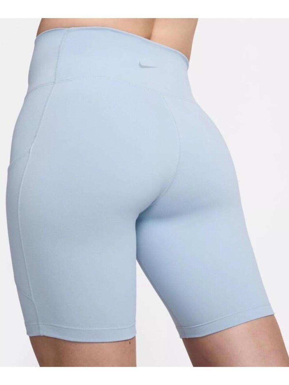 $45 NIKE Women's One Blue High-Waisted 8" Pockets Biker Shorts FZ6758-440 Sz L - Picture 4 of 5